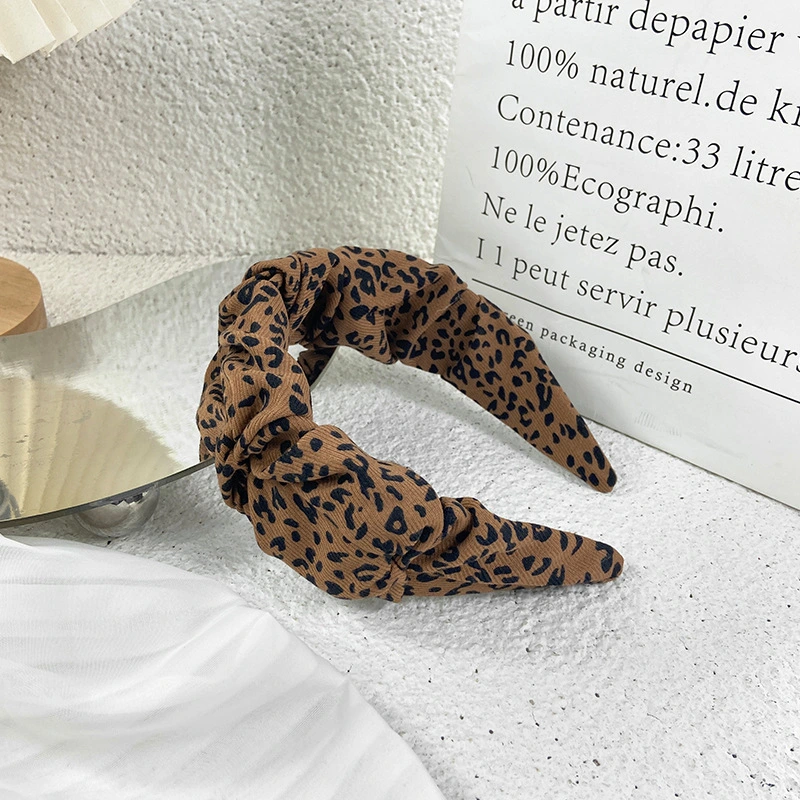 Retro Wide Version Headband Female Senior Sense Fabric Leopard Print Headband