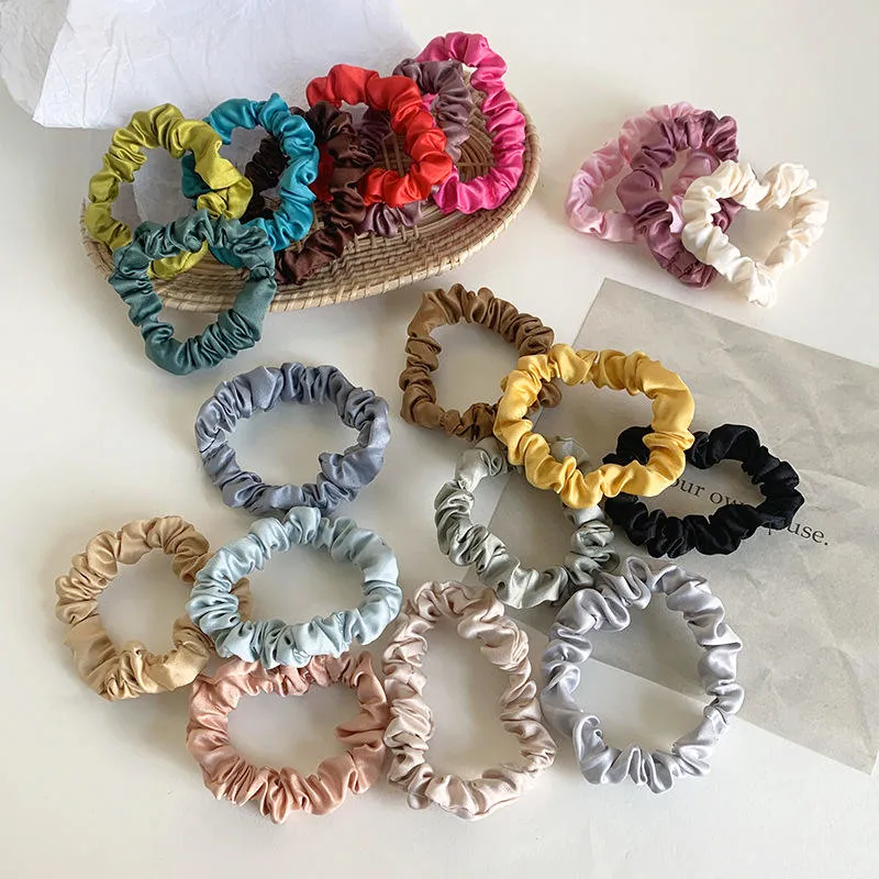 Fashion Design Women Silk Satin Hair Scrunchies Accessories Solid Color Ponytail Holder Elastic Hair Bands