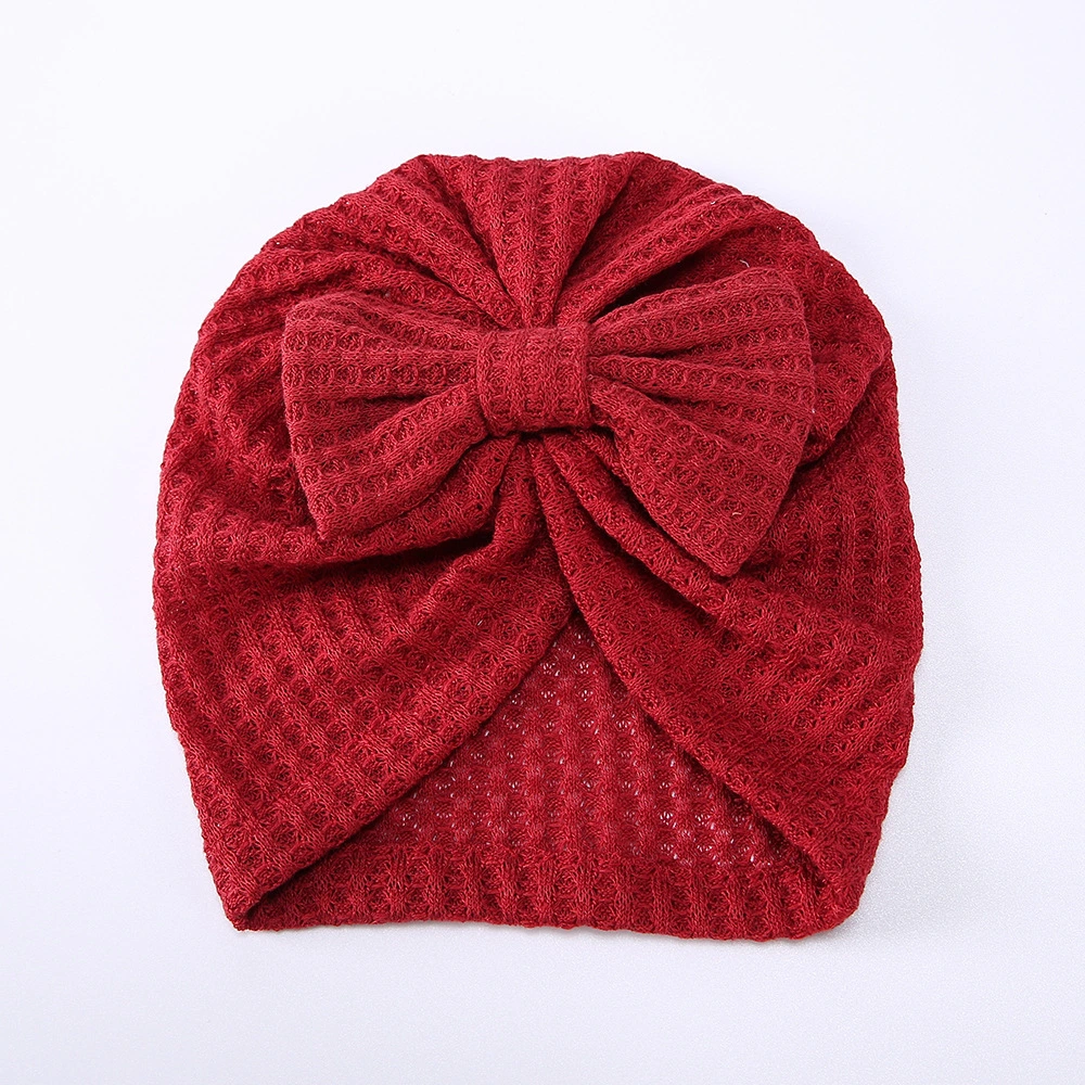 New Children&prime;s Waffle Wool Hat Bow Indian Pullover Hat Headband for Baby