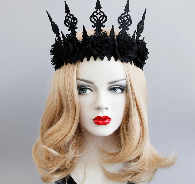 Wholesale Women&prime;s Headbands for Girls Hair Accessories Gothic Black Crown Halloween Witch Makeup Masquerade Party