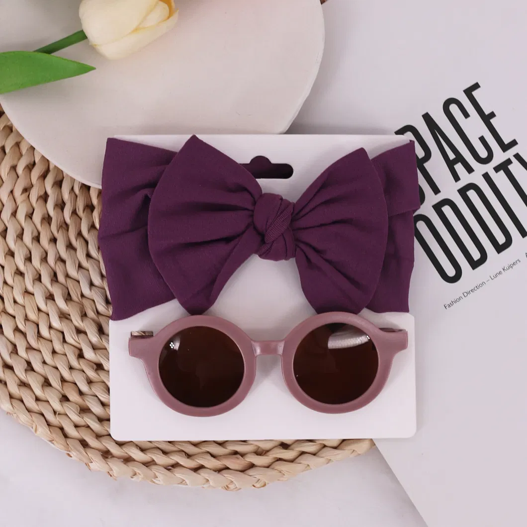 Newborn Baby Hair Accessories Hollow Hair Ribbons Bow Baby Headband and Sunglasses