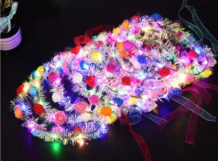 Girls Hair Garland Decoration Party Lights Glowing Hairband Flower Shape LED Headband