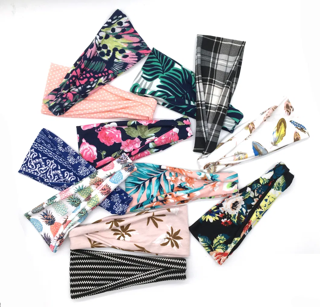 New Wholesale Flower Printed Women Wide Hair Accessories Fashion Headband