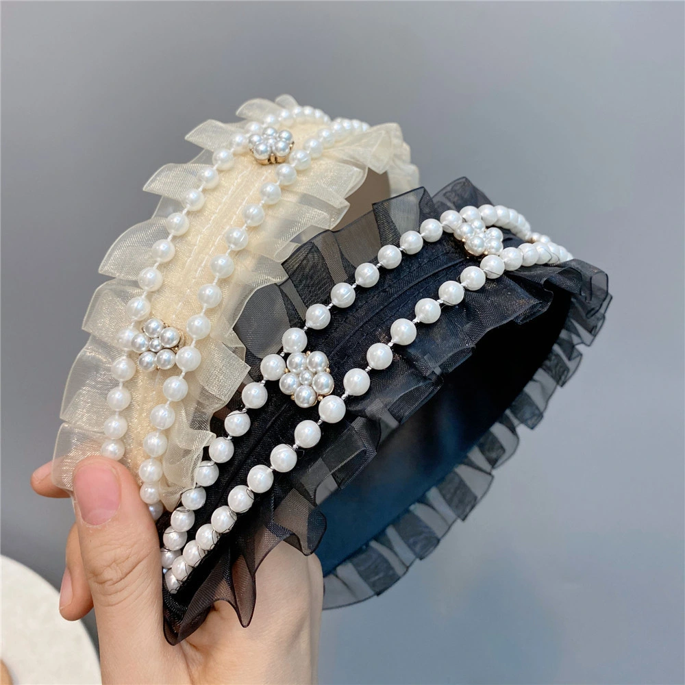 Wide Diamond Flower Temperament Hair Accessories Lace Pearl Border Headband Sweet Girl Goes out with Headband