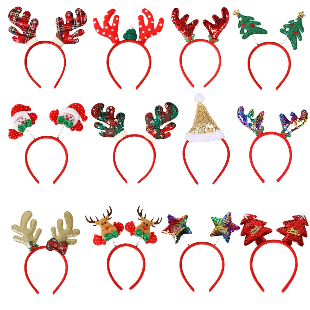 Christmas Headbands Elk Antlers Five-Star Headbands Christmas Decorations Children&prime;s Plastic Headbands Party Decorations