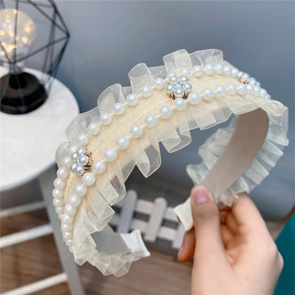 Wide Diamond Flower Temperament Hair Accessories Lace Pearl Border Headband Sweet Girl Goes out with Headband