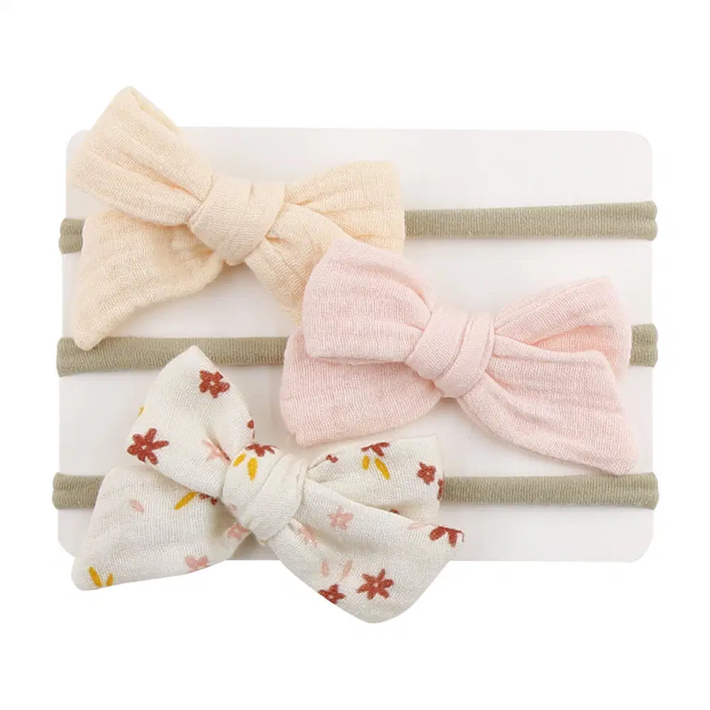 Elastic Muslin Cotton Baby Bows Soft Nylon Headband for Girls