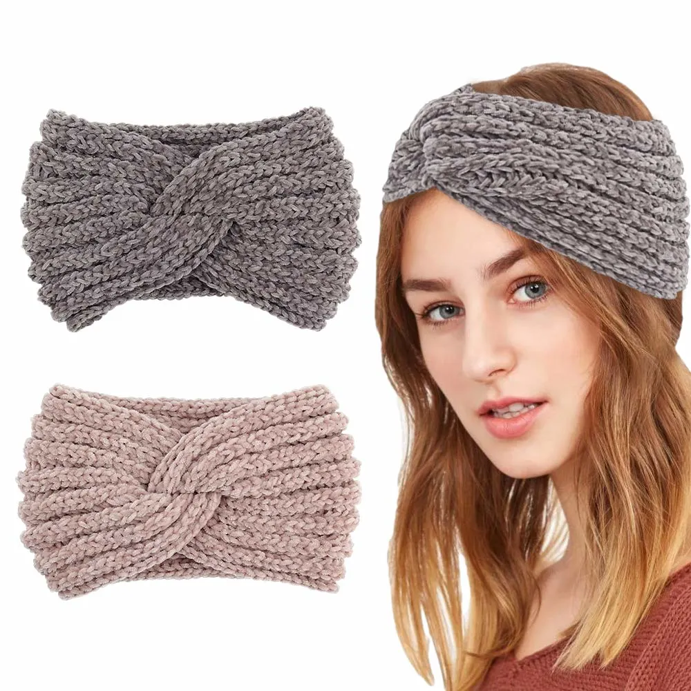 Hot Sales Solid Color Autumn Winter Fashion Knitted Winter Woman Elastic Headband Cute Hair Accessories