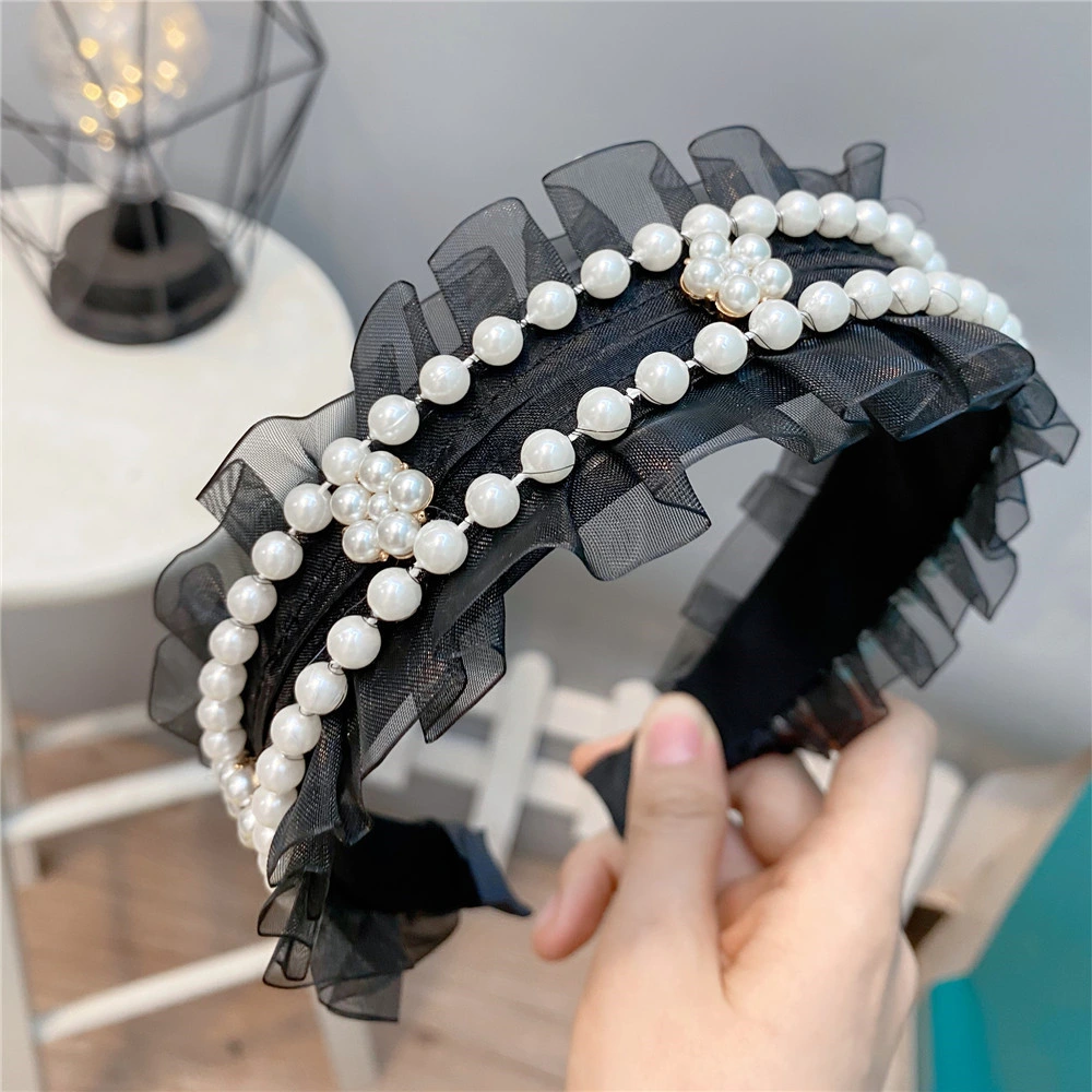 Wide Diamond Flower Temperament Hair Accessories Lace Pearl Border Headband Sweet Girl Goes out with Headband