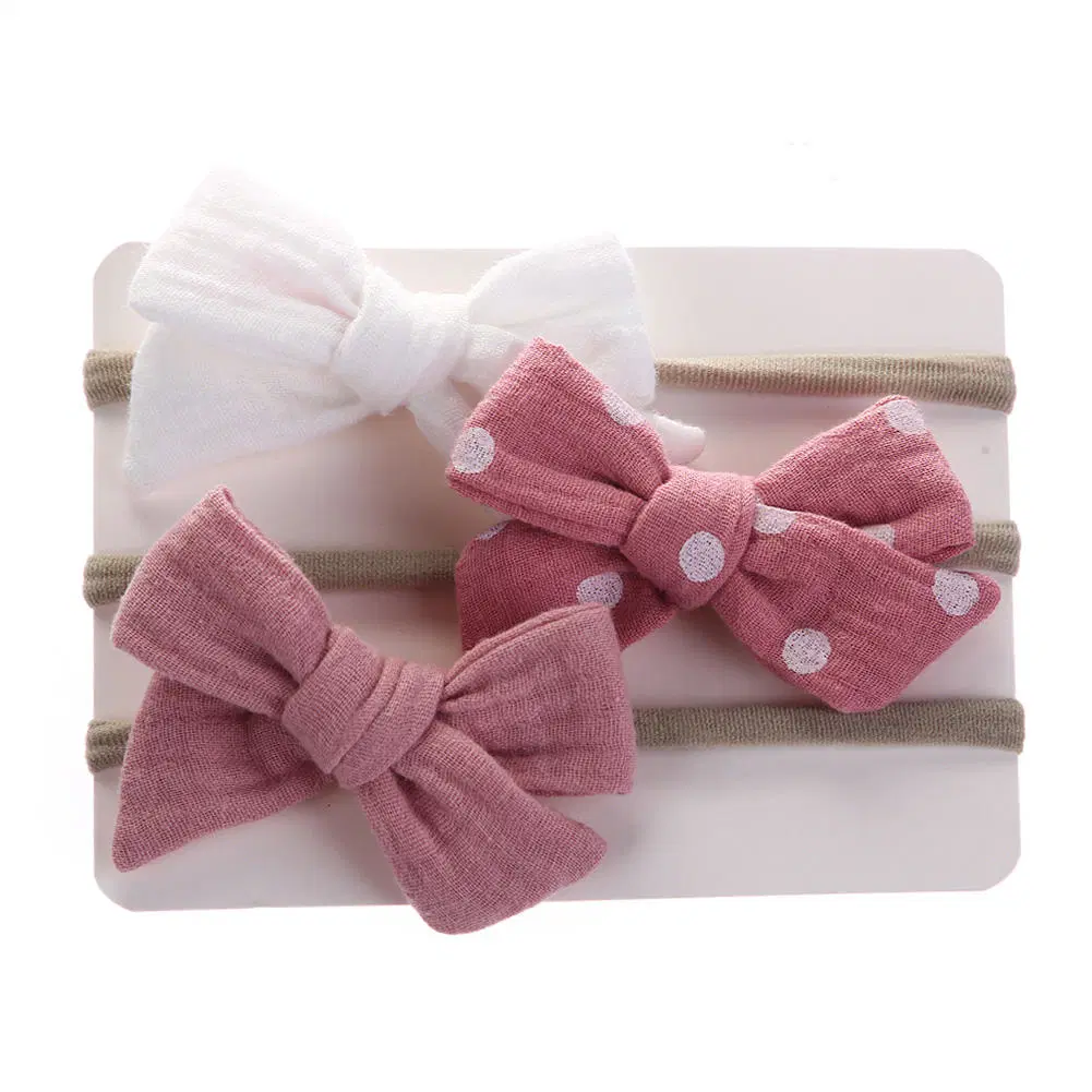 Elastic Muslin Cotton Baby Bows Soft Nylon Headband for Girls