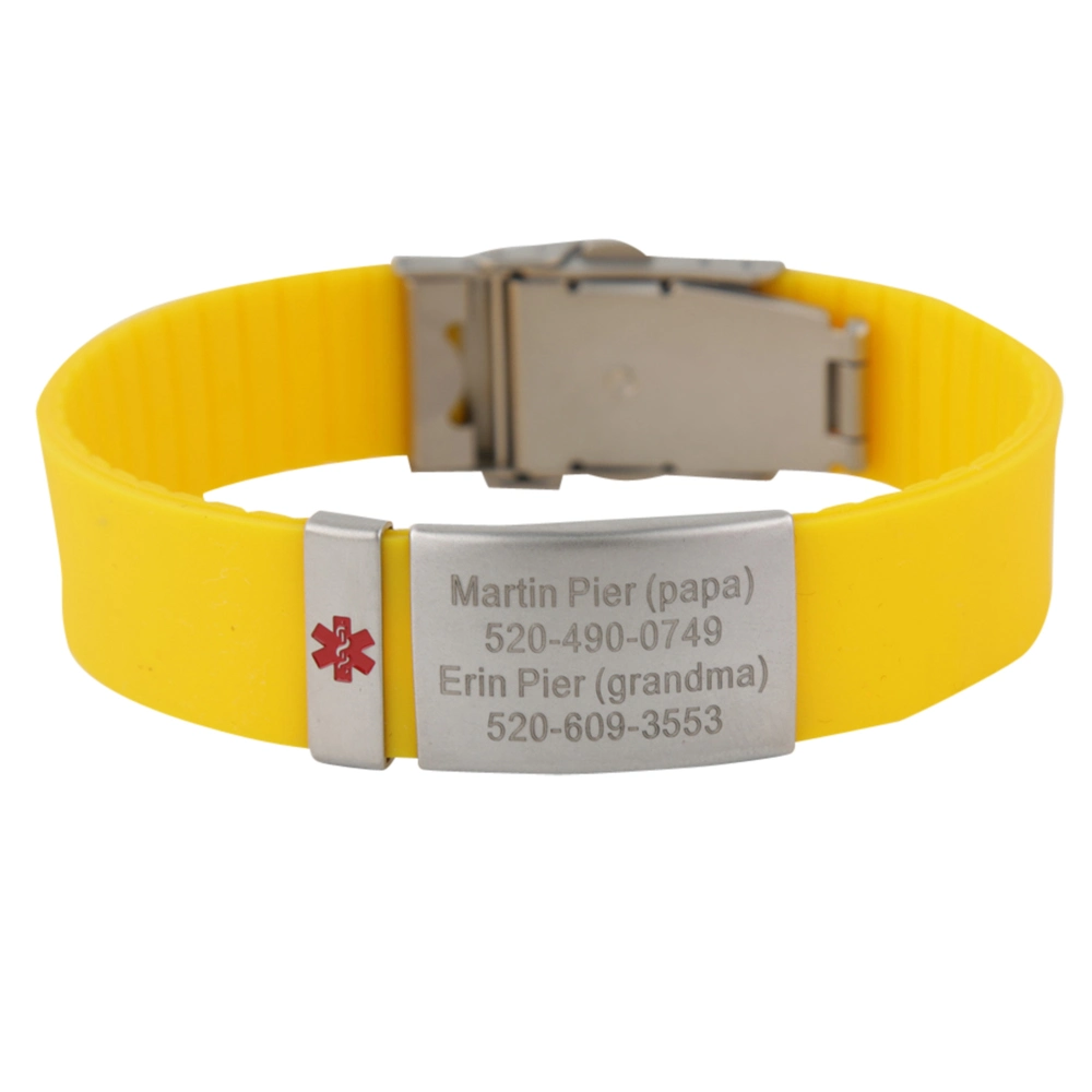 Red Medical Alert ID Emergency First Aid Bracelet Laser Engraved Adjustable Silicone Wristband