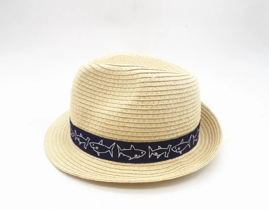 Children Paper Straw Hat with Lovely Ribbon Band