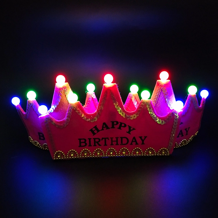 LED Birthday Non-Woven Felt Hair Hoop Crown Hairband with OEM