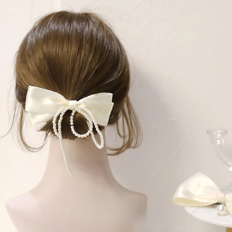 Ins Fashion Satin Bow Knot Hair Clips Vintage Pearl Hair Bands