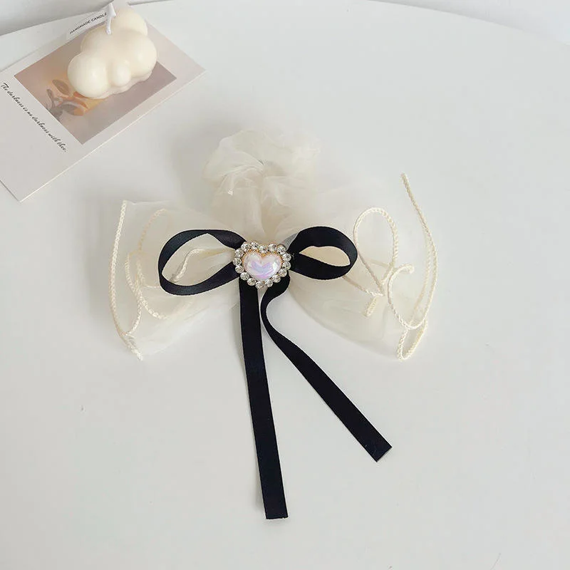 Organza Ladies Ponytail Hair Ties Small Fragrance Rhinestone Love Ribbon Band