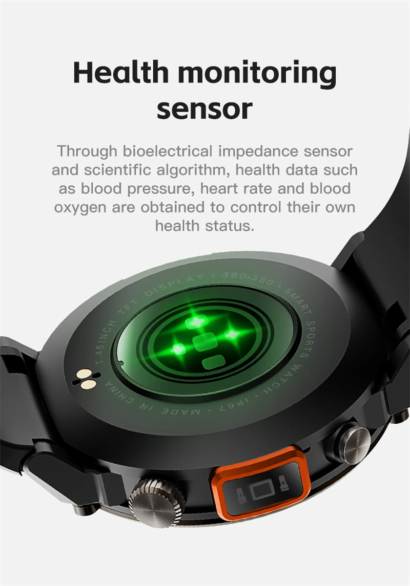 OEM1.45 TFT S100-T Bluetooth Calls Highlight LED Flashlight Outdoor Sports Man Men Boy High End Silicone Strap Smartwatch Smart Watch Sports Bracelet Wristband