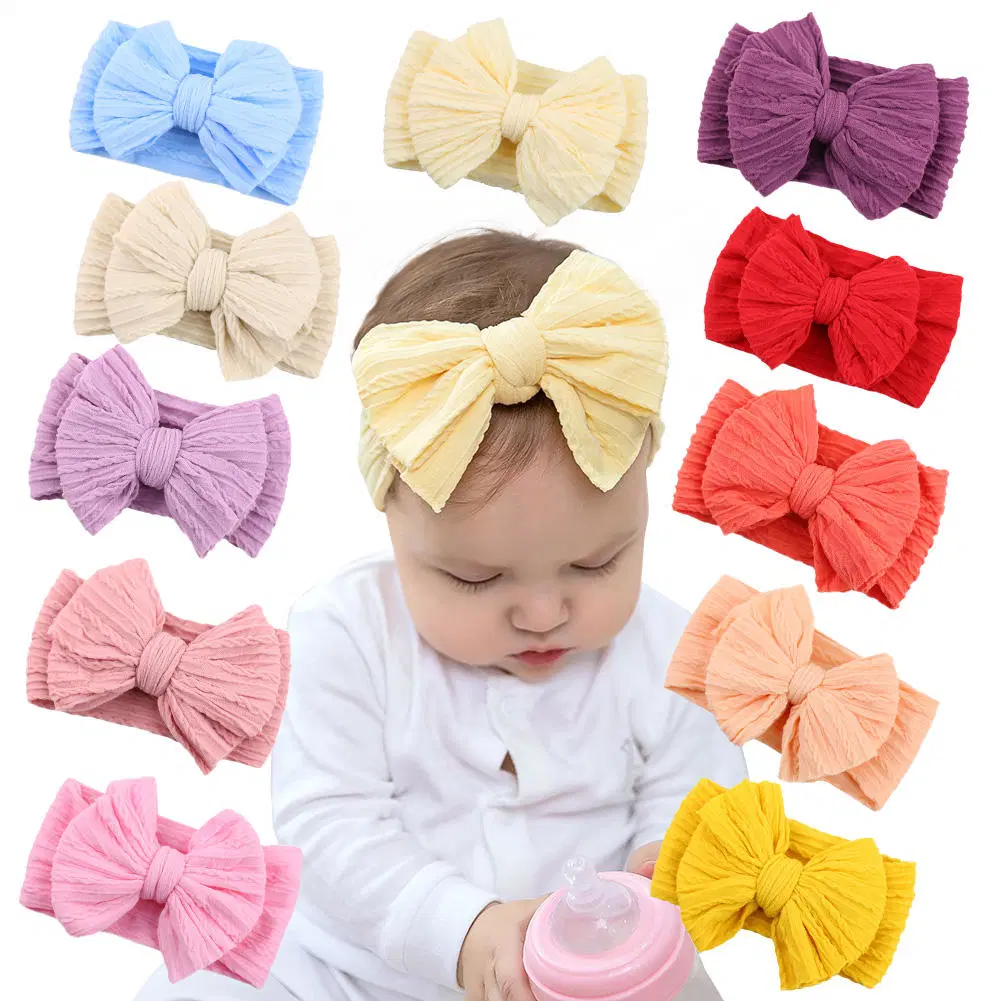 Bow Nylon Layers Headwear Kids Elastic Turban Headwraps Newborn Headband