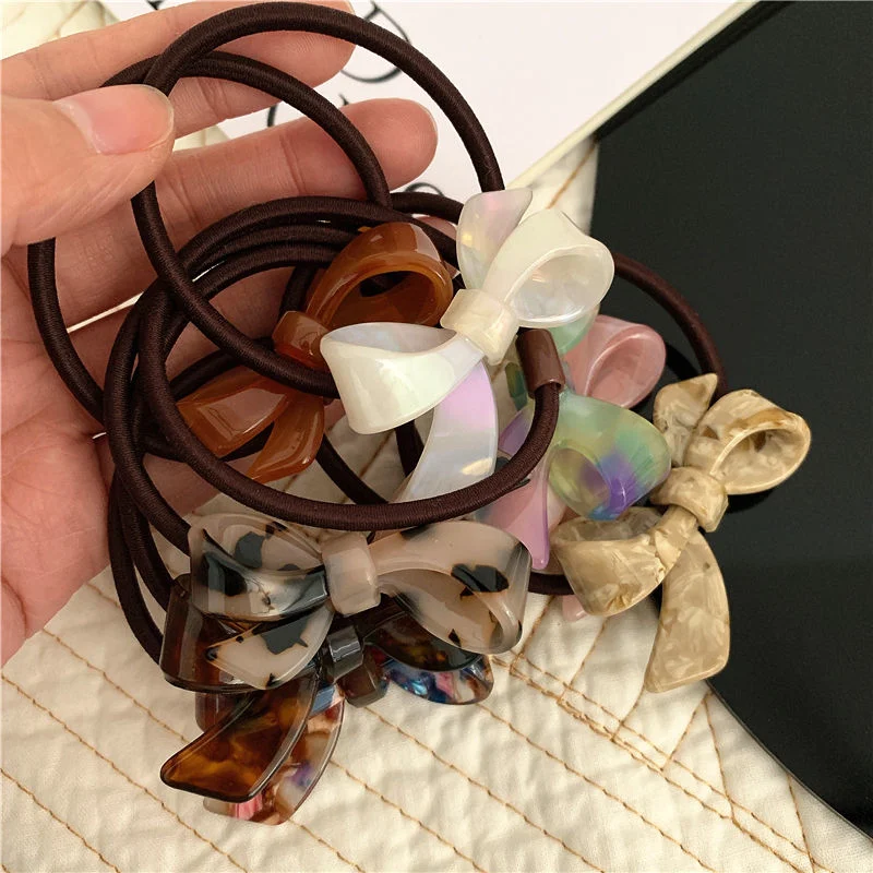 Korean Style Bow Shaped Cellulose Acetate Circle Hair Tie Rings Elastic Hair Rubber Bands for Women