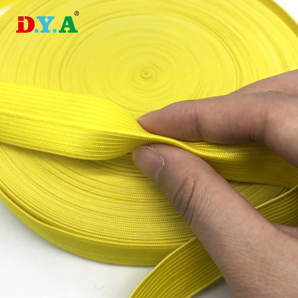 Custom Yellow 25mm Polyester Latex Folding Knitted Elastic Band for Clothing Trim Strap