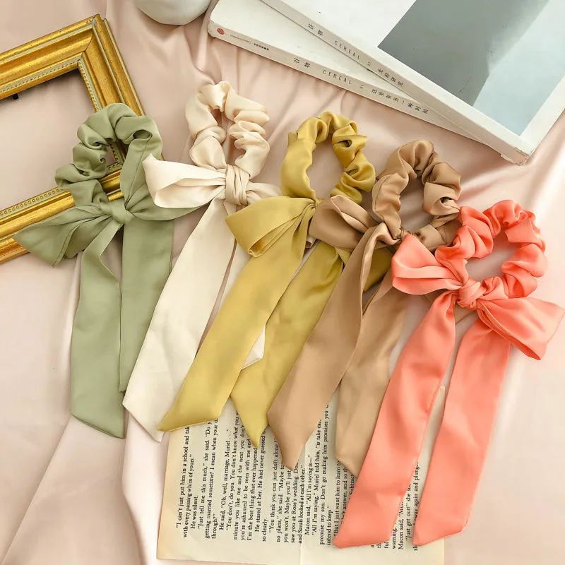 Wholesale New Style Hair Accessories Pure Color Long Ribbon Scarf Elastic Hair Bands