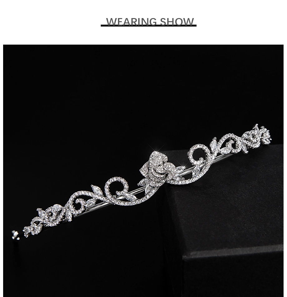 Jade Angel Cubic Zirconia Flower Crown Headband Simple Silver Plated Brass Flowering Vine Quinceanera Tiaras for Women Gift