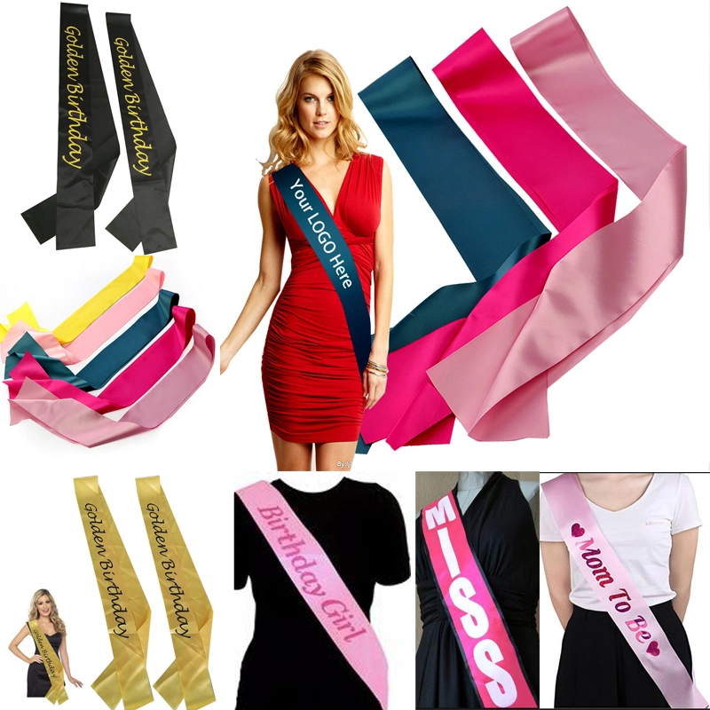 Factory Wholesale Customized Logo Printed Plain Blank Sashes for Wedding Birthday Bachelorette Party Favors