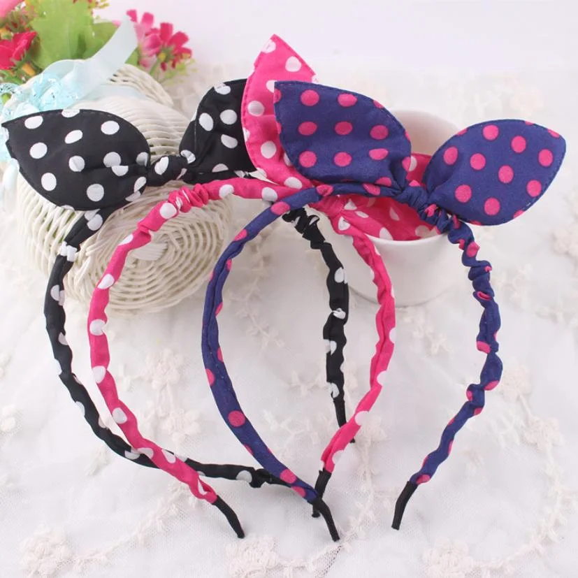 Baby Girls Polka DOT Mouse Ear Headbands Big Hair Bow Hair Clips Hair Band