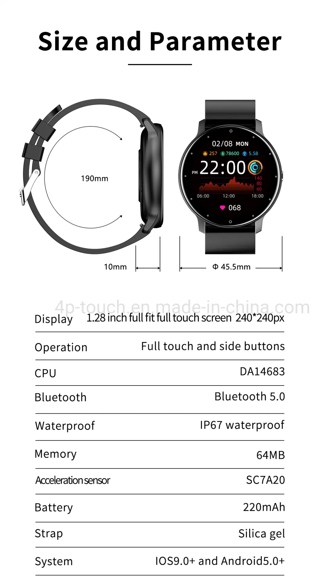 Ultra-Thin Full Touch Precise Blood Pressure Monitoring Smart Wristband with IP67 Waterproof ZL02