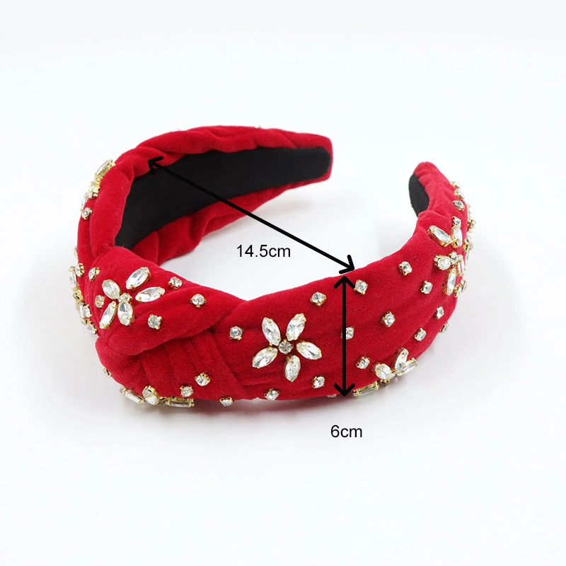 Designer Pearl and Clay Flower Charm Girls Headband Wholesale Custom for Women Velvet Top Knot Cute Christmas Hairband