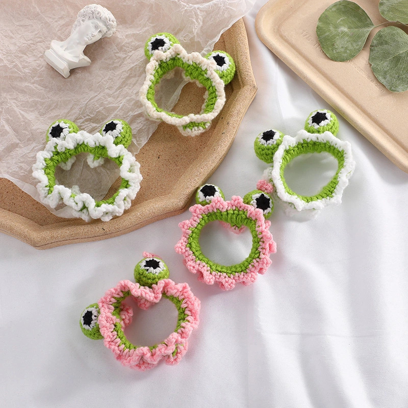 Cute Frog Head Knitted Hair Band Hair Rope Female Wool Handmade Scrunchies