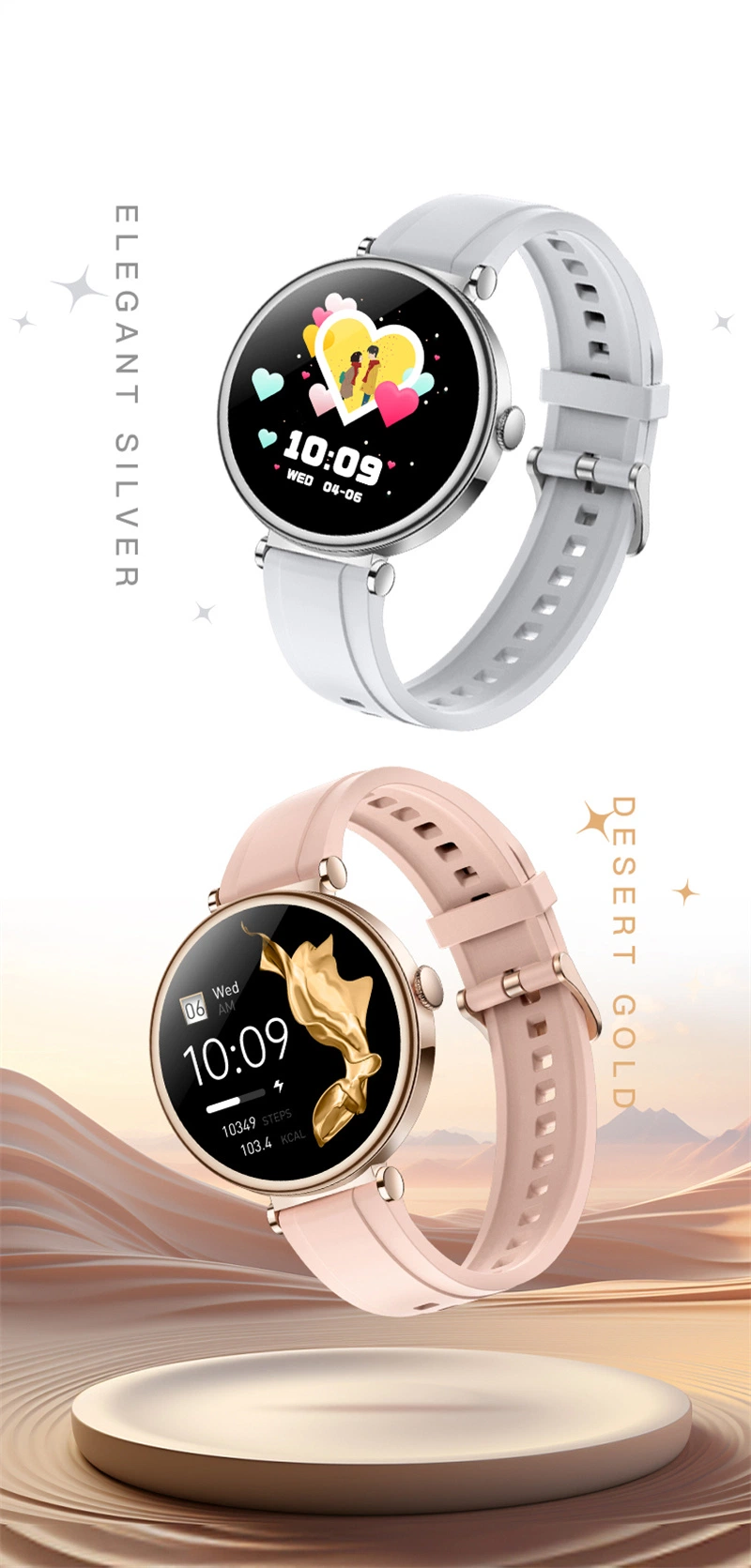 2024 1.27 Round Silicone Strap Gold Silver Intelligent Luxuries Women Ladies Lady Girl Bluetooth Call S3 Smart Watch Smartwatch Smart Bracelet Wristband