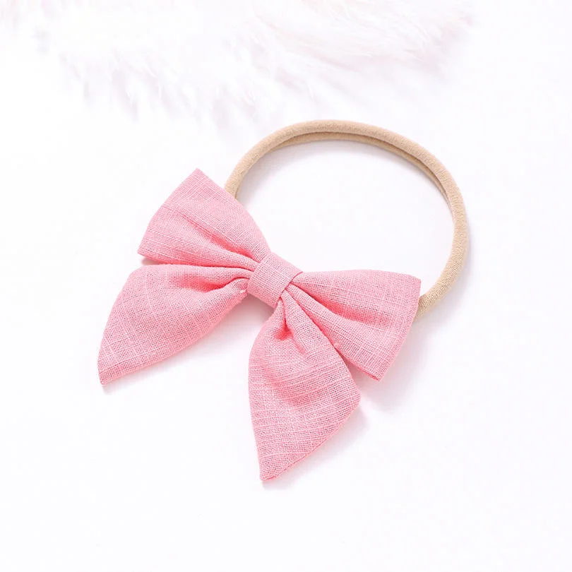 Fashion New Woman Girl Fabric Pink Bow Hair Elastic Band