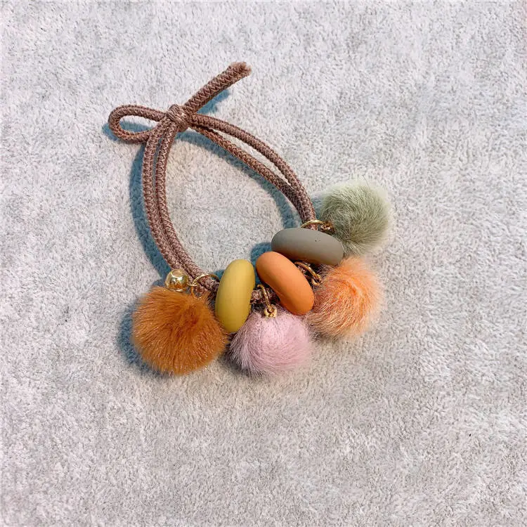 Color Double Layer Sweet Wool Ball Fabric Rubber Band