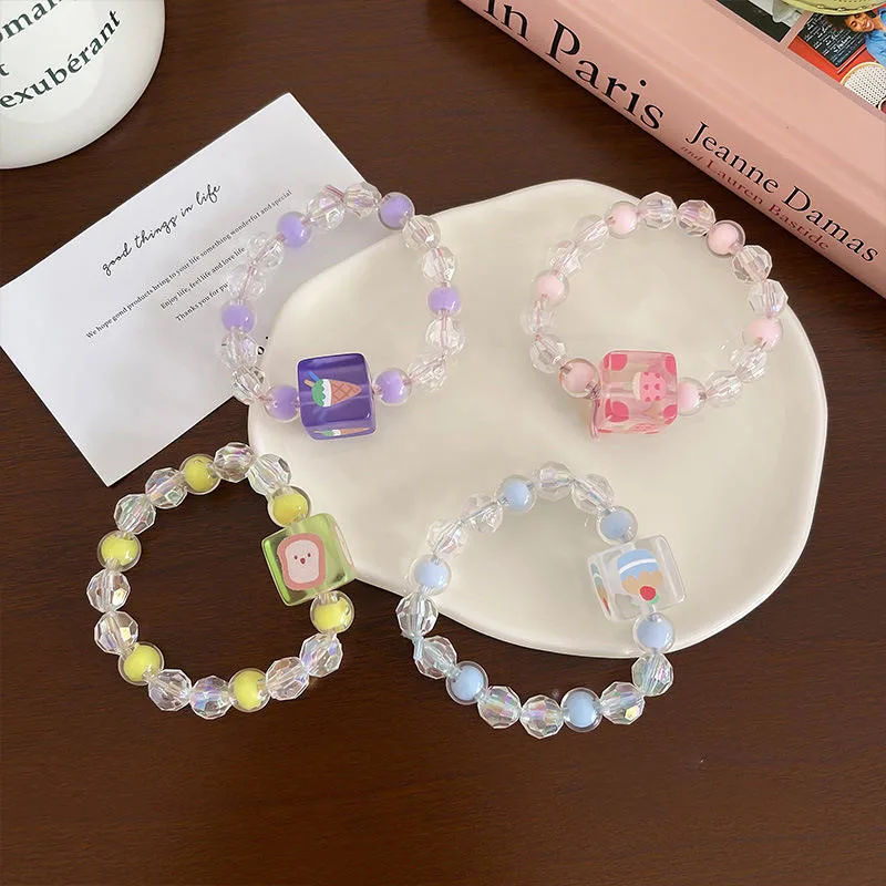 Fresh Cute Cartoon Bracelet Transparent Resin Beads Hand Beaded Elastic Band