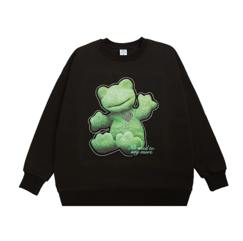 2022 Spring New Street Personality Fun Hot Drill Love Frog Loose Round Neck Sweater