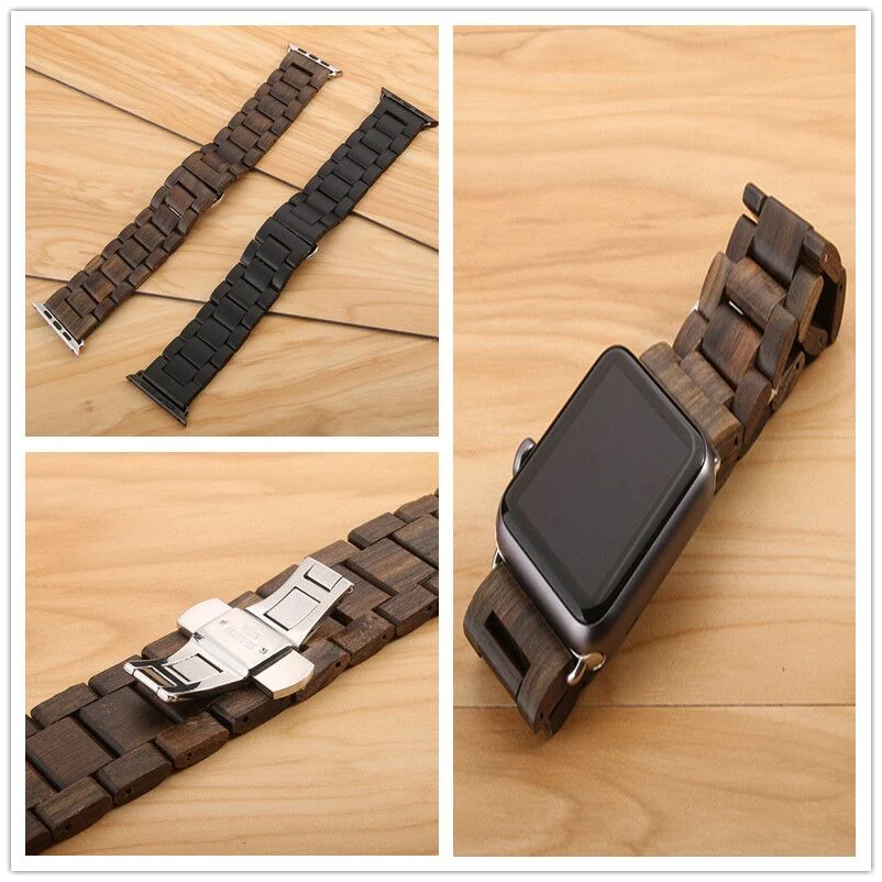 Ultra Thin Handmade Wood Accessories Black Sandal Apple Band for Smart Watch