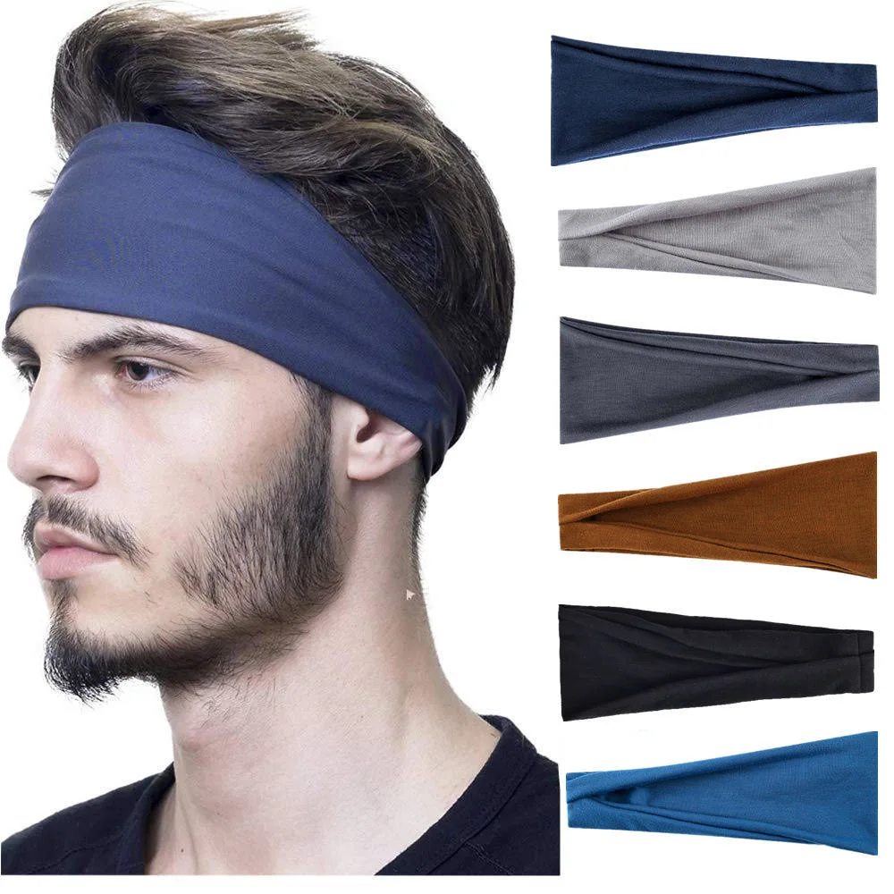 New Fashion Sports Hair Band Yoga Sweat-Absorbing Men&prime;s Running Fitness Headband Elastic Cotton Headband Solid Color Hair Band