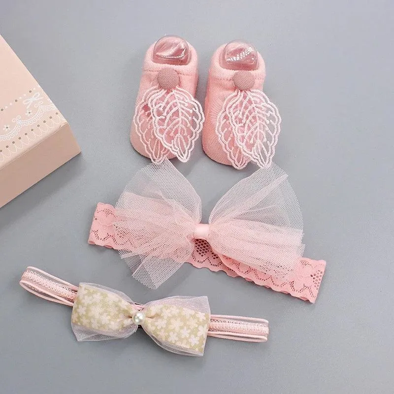 Popular Baby Hair Band Socks Set Baby Bow Soft Flower Girl Lace Crown Hairbands