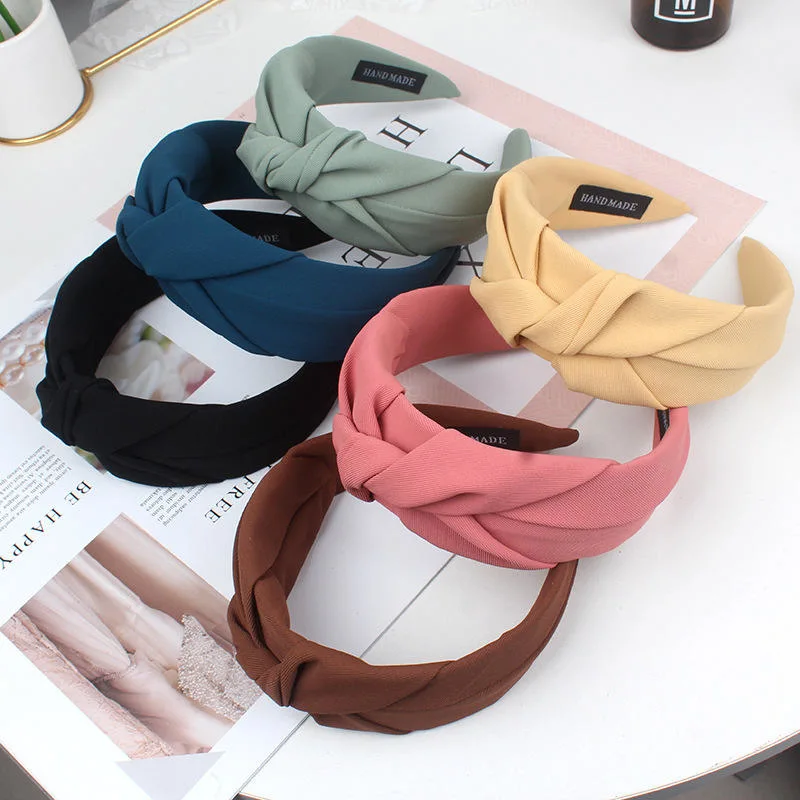 Hot Sale Fabric Solid Temperament Twist Cross Headband Hair Accessories Head Band Fashion Wide Makeup Headwear Hairband