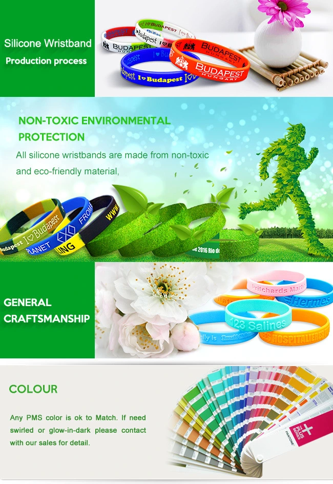 Free Design Silicone Wrist Band with Printed Concave/Silkscreen/Convex Logo and Factory Price