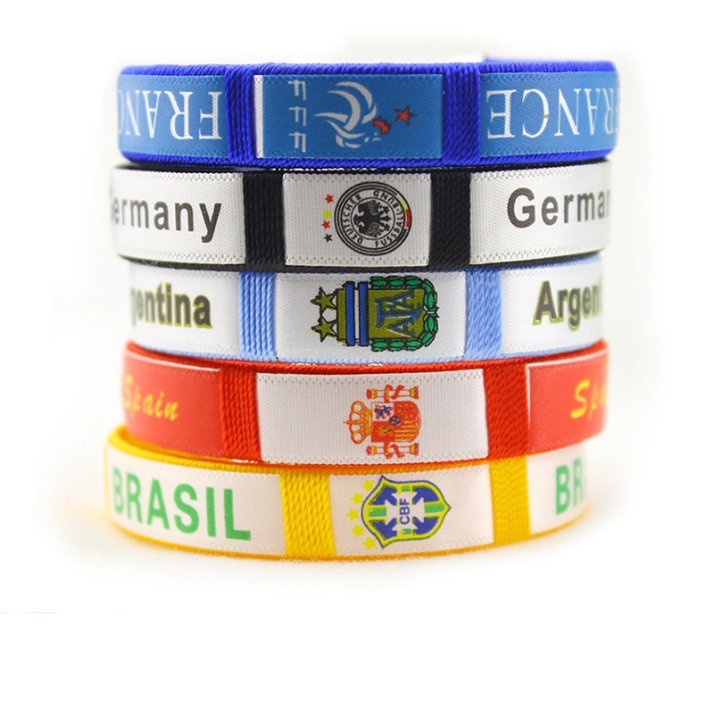 Rope Weave 2022 World Cup High Quality Qatar Sport Event China Wholesale Blank Cooling Velcro Custom Print Logo Soccer Football Team Rope Promotion Wristband