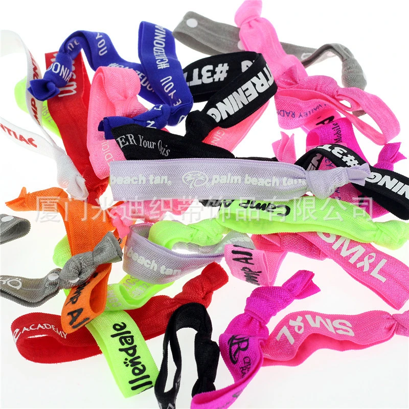 Factory Wholesale Logo One-Color Printing Ink Knot Hair Ribbon Tie Knot Rope DIY Hair Rings Wrist Band