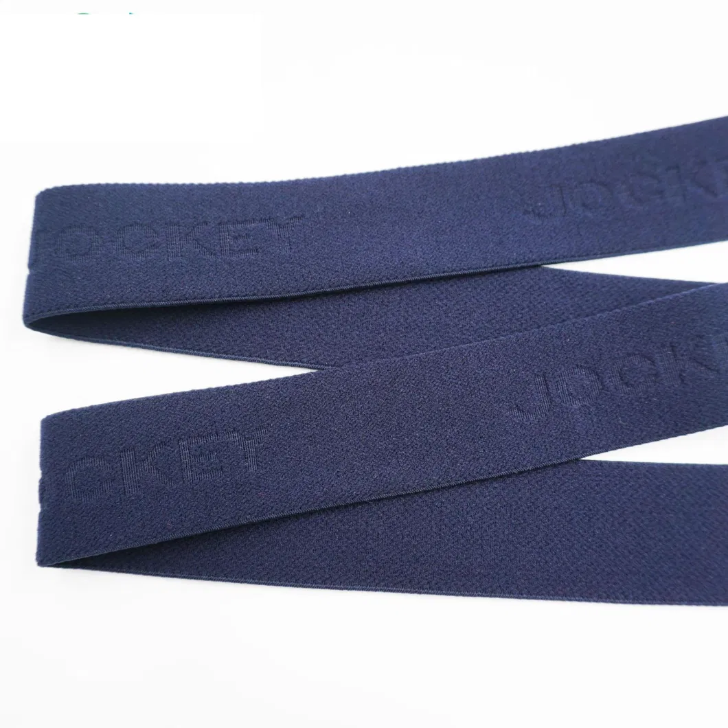 Factory Made Navy Color Anti-Skid Twill Elastic Belt with Thickened Embossing Letters