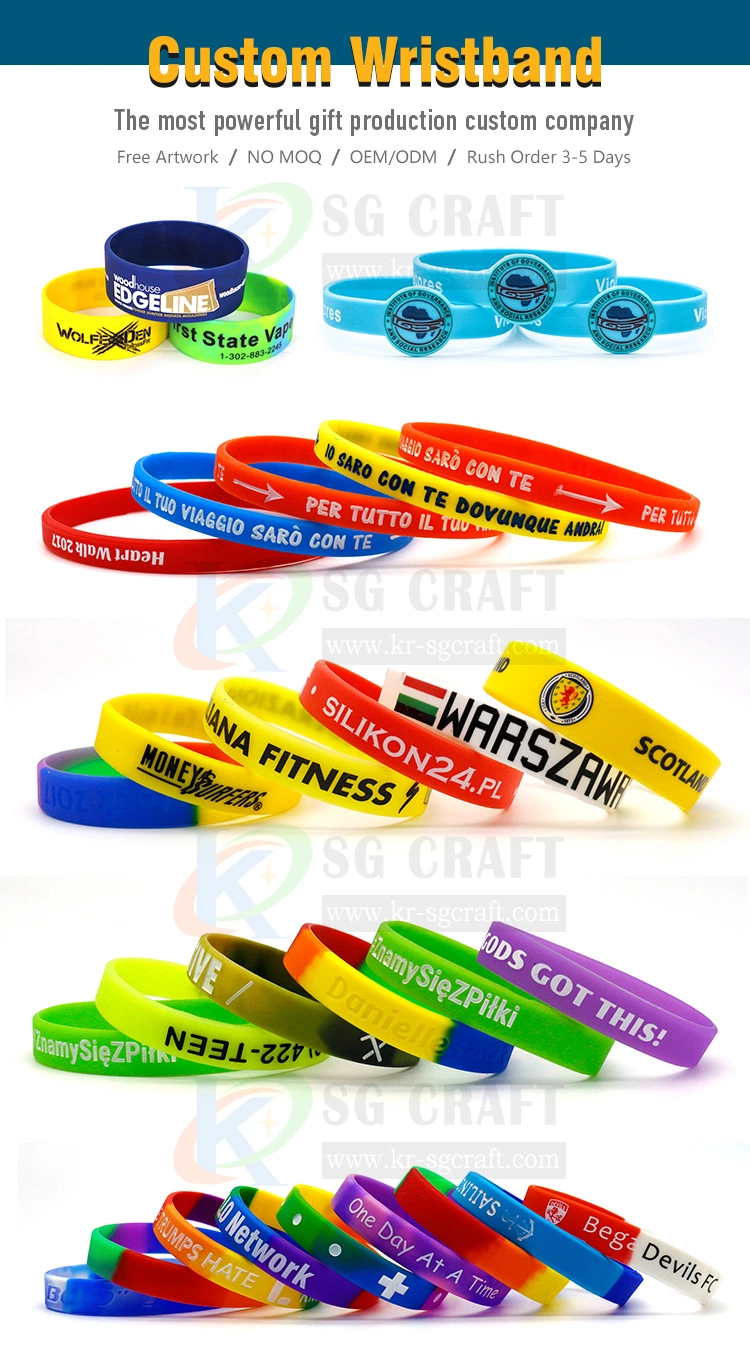 Factory Custom Logo Promotional Advertising Festival Event Blank Thin Wristbands Bracelet Waterproof Rainbow Rubber Silicone Wristband