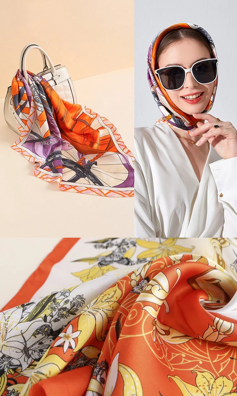 58X58cm Fashion Square Silk Satin Scarf Polyester Scarves Hairband Bag Band