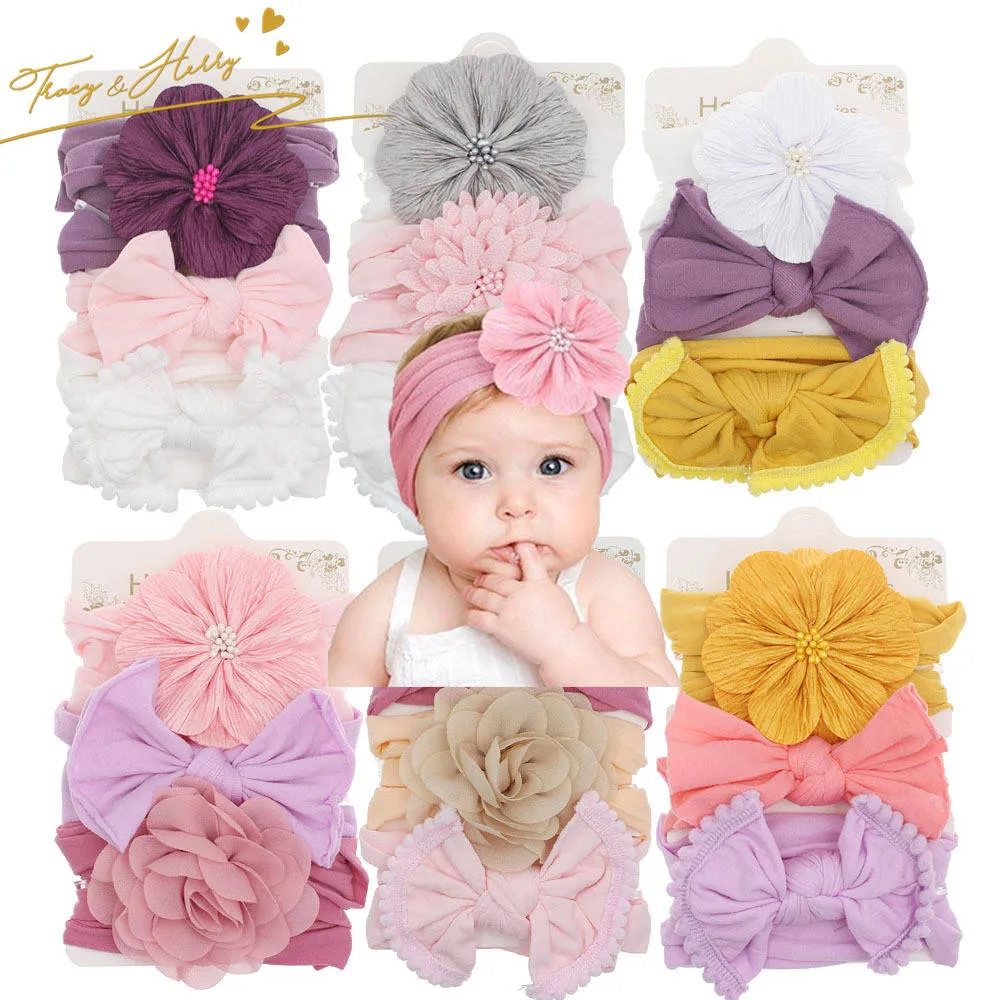 Bow Nylon Layers Headwear Kids Elastic Turban Headwraps Newborn Headband