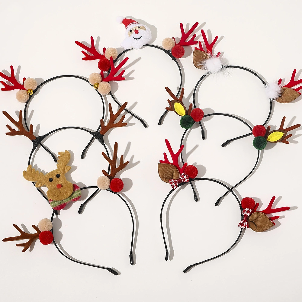 Christmas Headbands Pompon Cute Reindeer Antlers Snowman Hair Hoop Clasps for Party