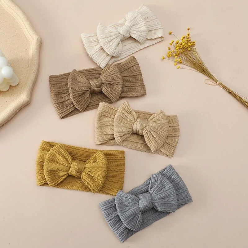 New Arrival Hair Accessories Wholesale Nylon Fabric Elastic Ribbed Baby Bows Headbands Cute Bowknot Hair Band Headband for Kids