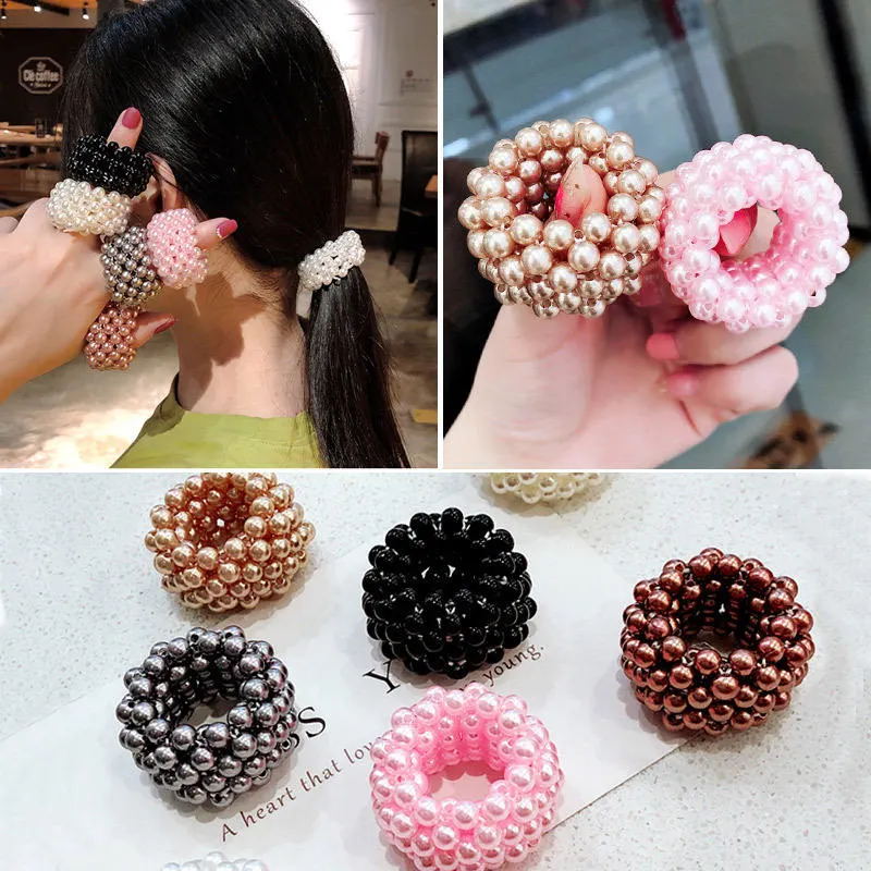 Ins Korean Pearl Hair Circle Adult Children Wide Hair Rubber Band