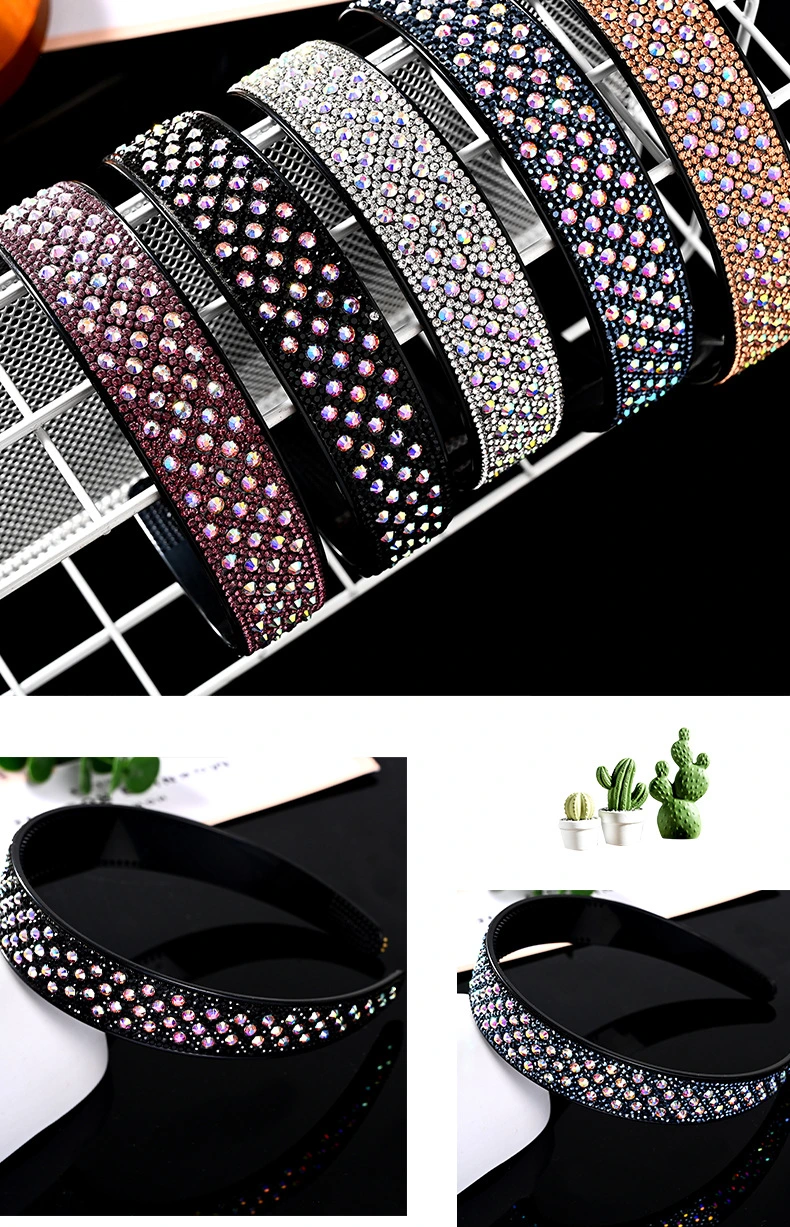 New Full Diamond Headband Hairband Rhinestone Hair Clip Non Slip Plaid Elegant Head Band Temperament Drill for Women